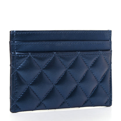 Chanel Metallic Lambskin Quilted Boy Card Holder Navy Blue 3 of 7