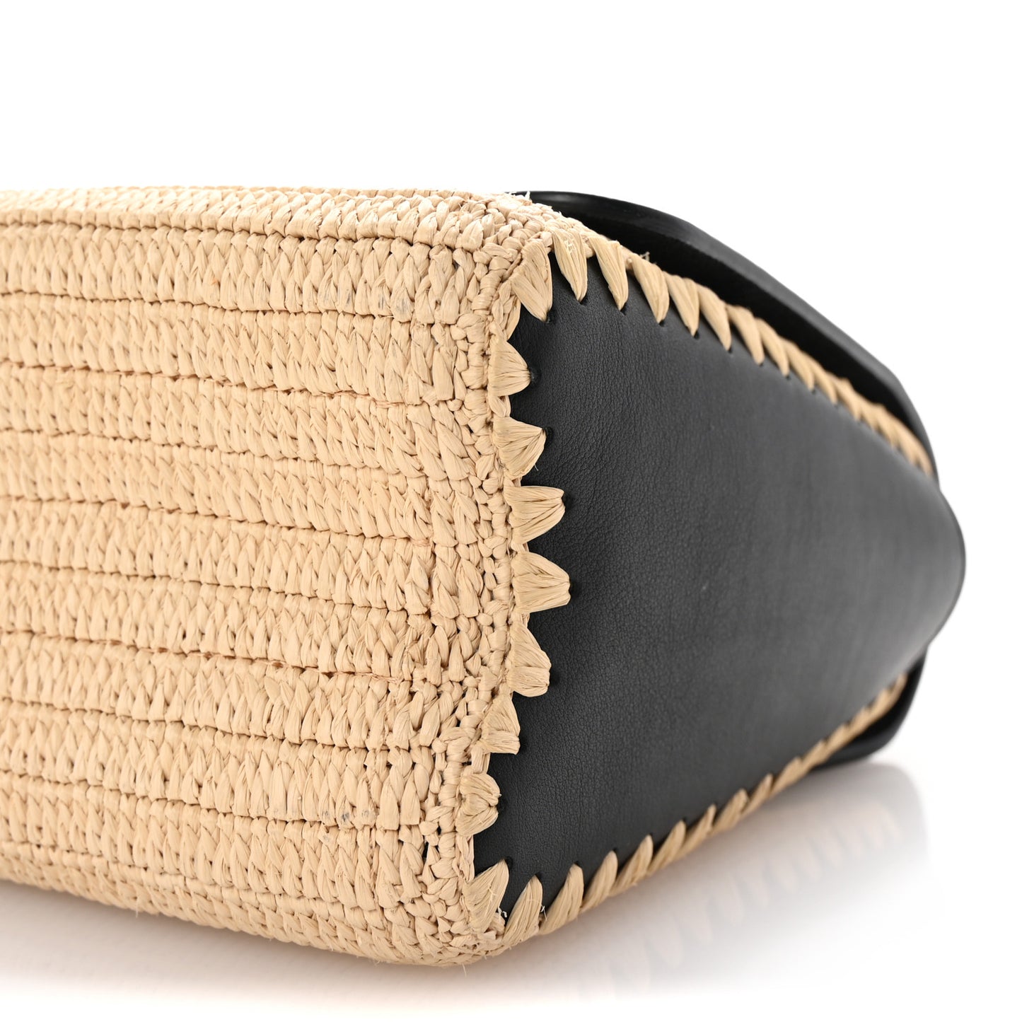 Calfskin Raffia Twist Shoulder Bag MM Black