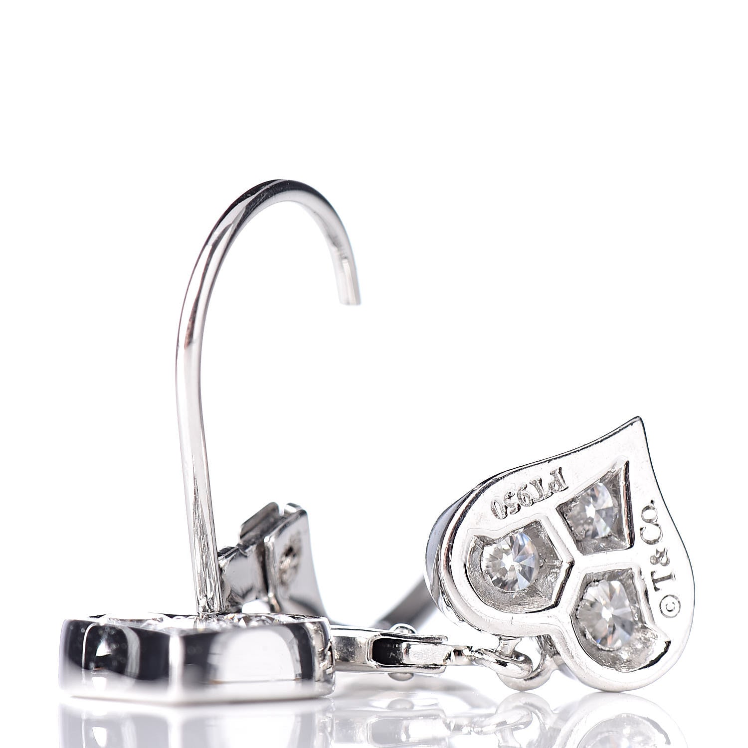 Tiffany Platinum Diamond Heart Drop Earrings 4 of 5