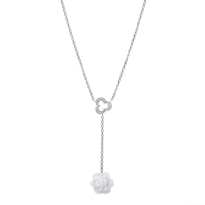 Chanel 18K White Gold Diamond Agate Camelia Sculpte Pendant Necklace 1 of 6