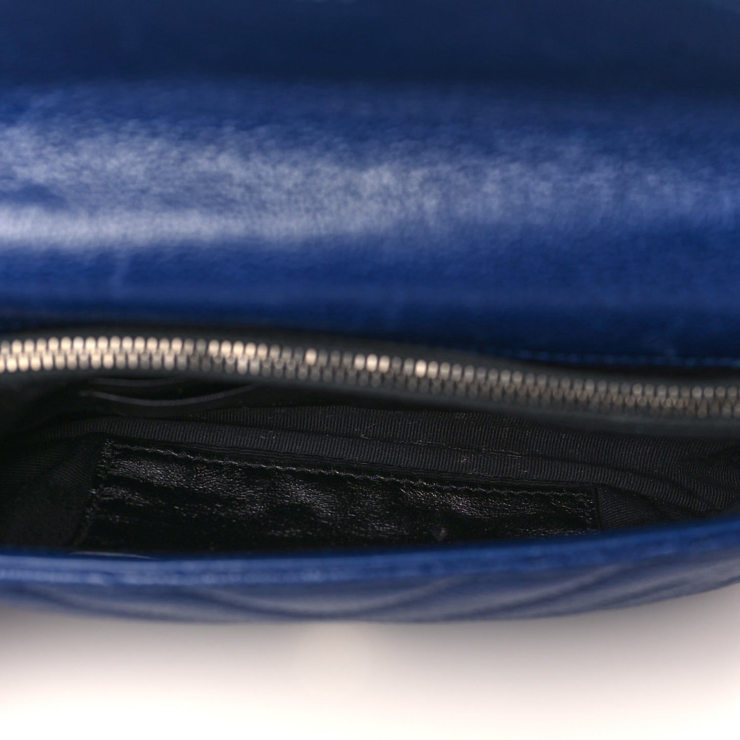 Sheepskin Matelasse Chevron Monogram College Chain Wallet Medium Blue