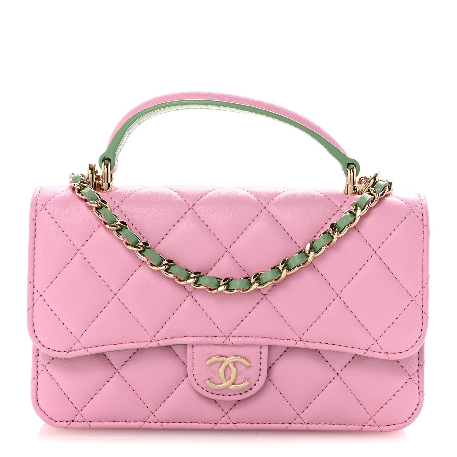 Chanel Lambskin Quilted Flap Phone Holder With Chain Lilac Light Green 1 of 12