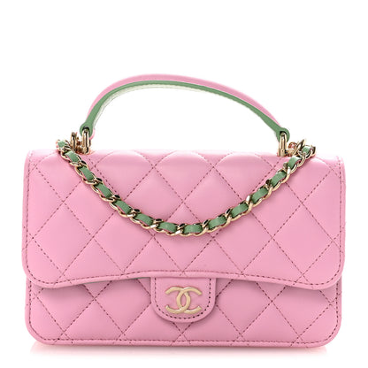 Chanel Lambskin Quilted Flap Phone Holder With Chain Lilac Light Green 1 of 12
