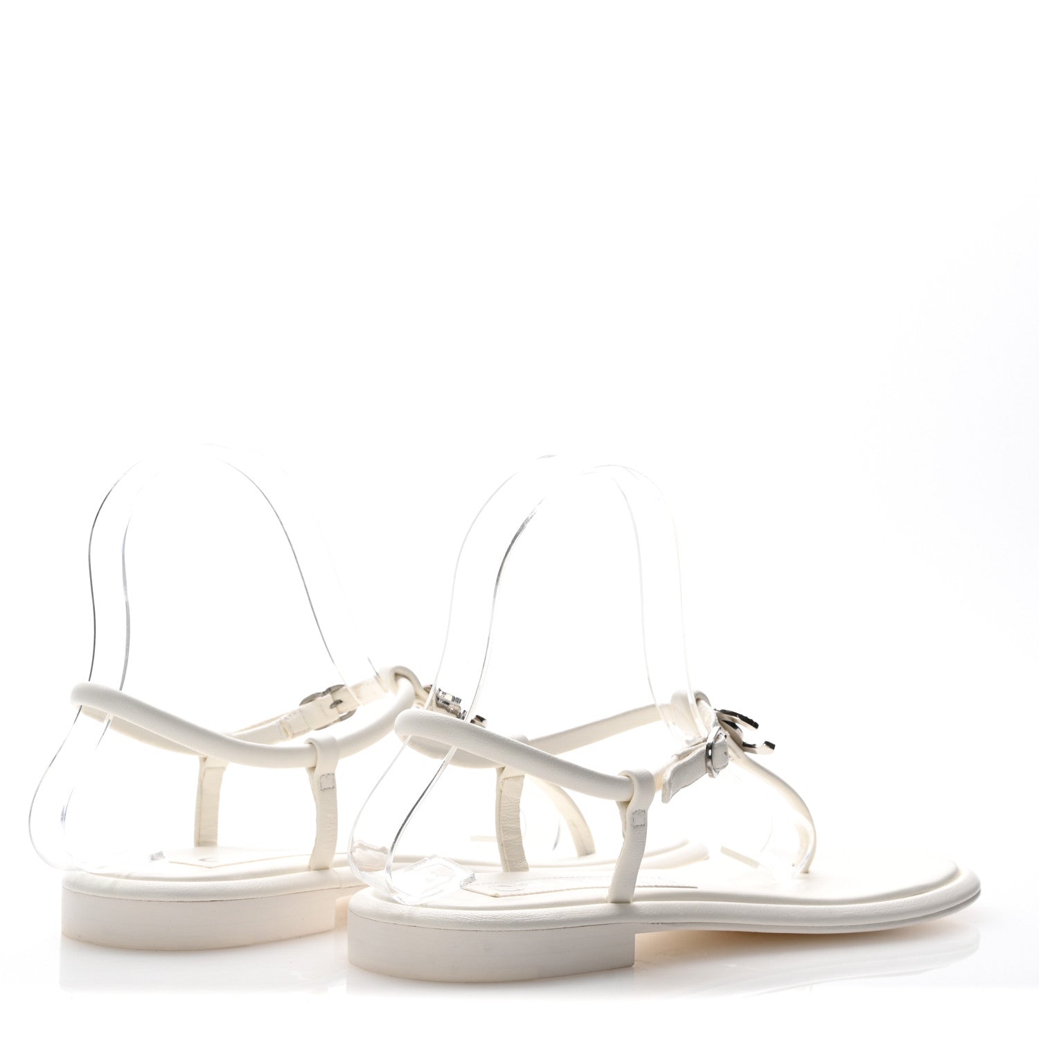 Chanel Lambskin Crystal Baguette CC Thong Sandals 36.5 White 5 of 9