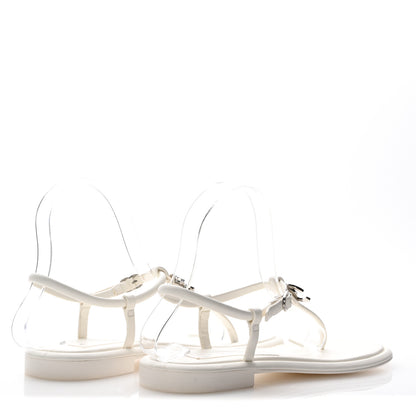 Chanel Lambskin Crystal Baguette CC Thong Sandals 36.5 White 5 of 9