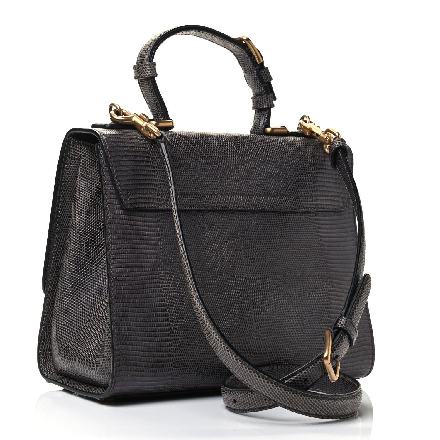 Dolce & Gabbana Lizard Calfskin Embossed Medium Monica Top Handle Bag Grey 2 of 4