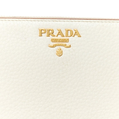 Prada Daino Bi-Color Metal Zip Around Wallet Talco Caramel 8 of 10