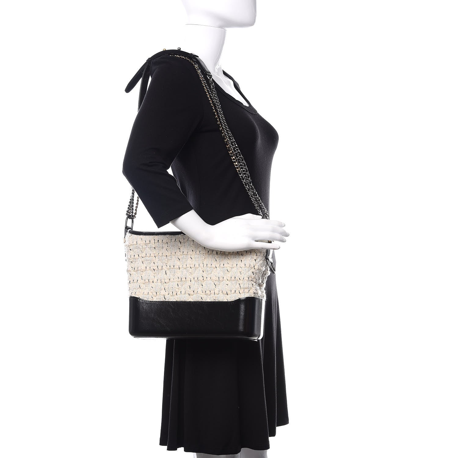 Chanel Tweed Calfskin Quilted Medium Gabrielle Hobo Ivory Black 2 of 10