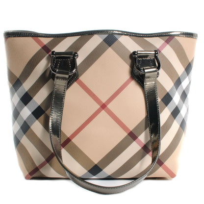 Burberry Metallic Calfskin Nova Check Tote 1 of 7