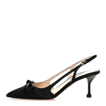 Prada Satin Bow Pointed Toe Slingback Pumps 39 Black 1 of 9