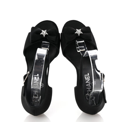 Chanel Crepe Grosgrain Crystal Bow Open Toe Sandals 37 Black 2 of 10