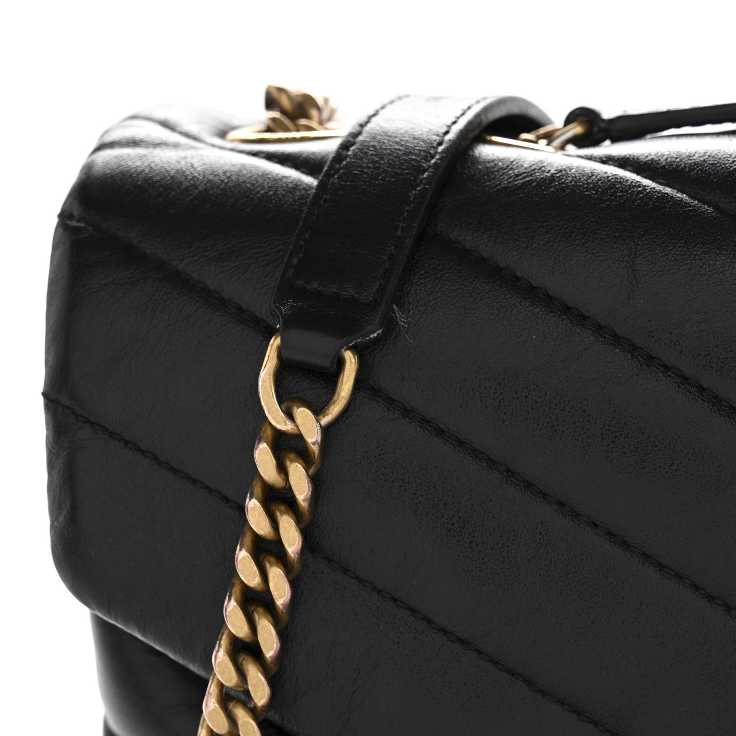 Calfskin Y Quilted Monogram Medium Loulou Chain Satchel Black