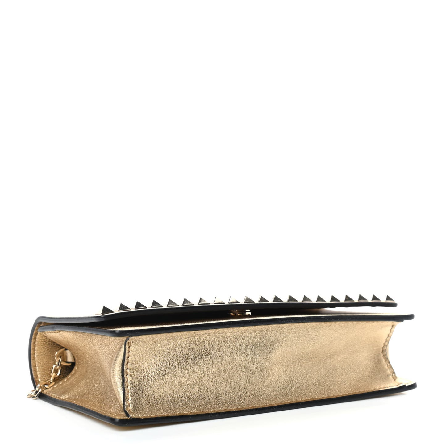 Metallic Calfskin Rockstud No Limit Wallet On Chain Gold