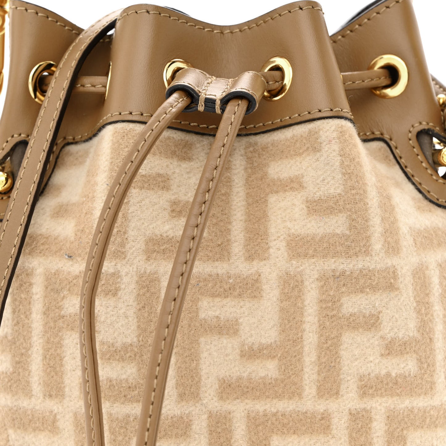 Wool Vitello King FF 1974 Mini Mon Tresor Bucket Bag Beige Cammello Sand