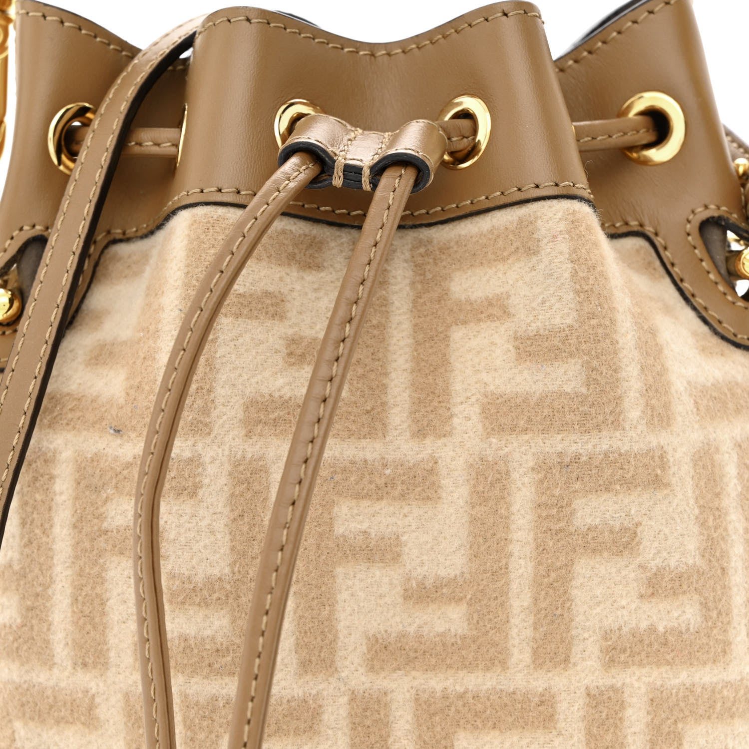 Fendi Wool Vitello King FF 1974 Mini Mon Tresor Bucket Bag Beige Cammello Sand 8 of 10