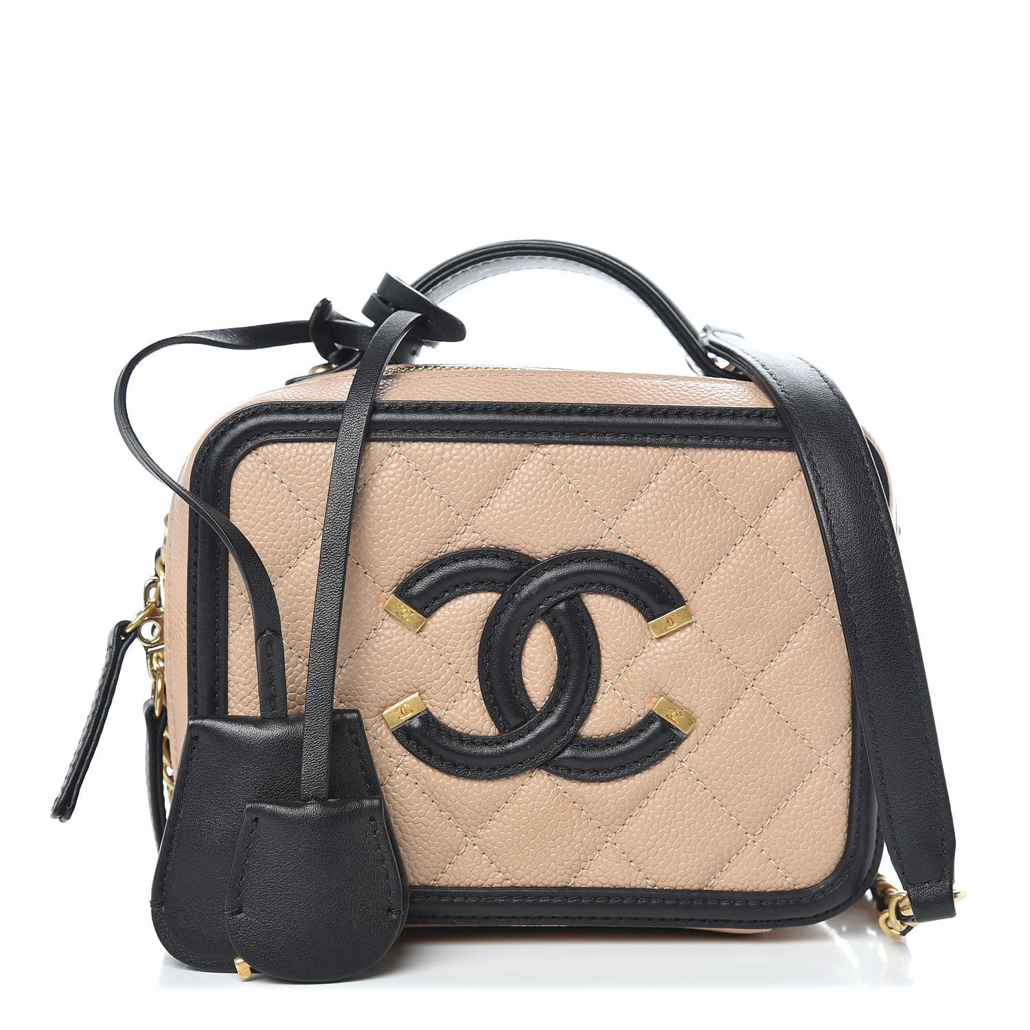 Chanel Caviar Quilted Small CC Filigree Vanity Case Beige Black 1 of 9