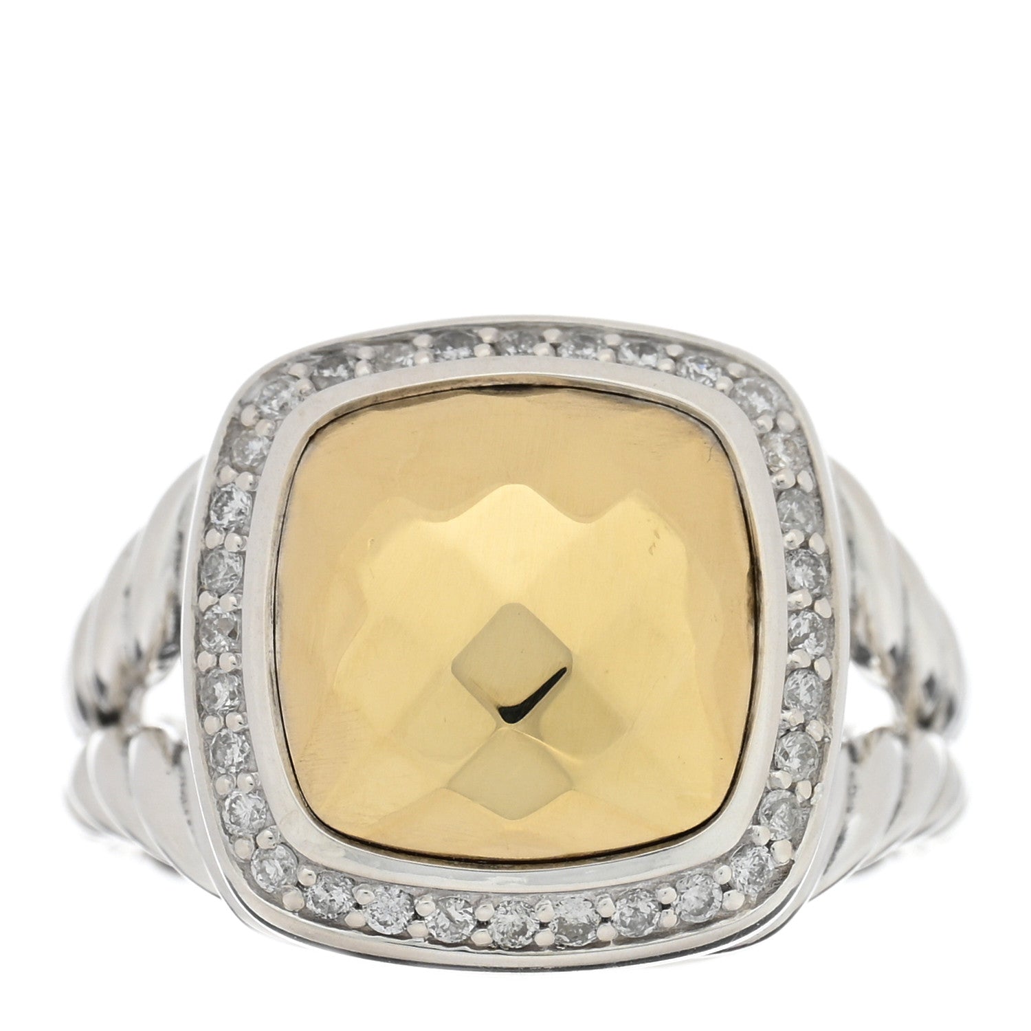 David Yurman Sterling Silver 18K Yellow Gold Diamond 11mm Albion Ring 54 7 1 of 4