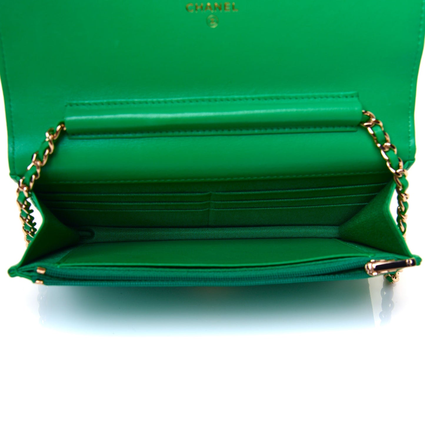Lambskin Quilted Wallet On Chain WOC Green