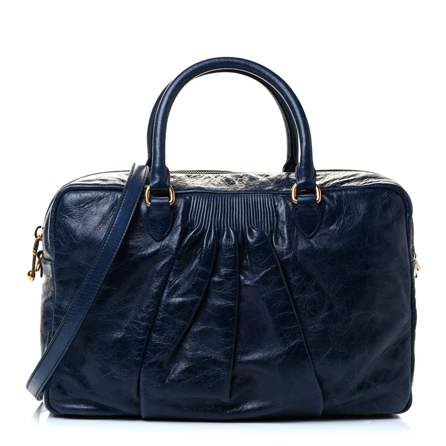 Miu Miu Vitello Lux Gathered Bauletto Top Handle Satchel Bleuette 1 of 8