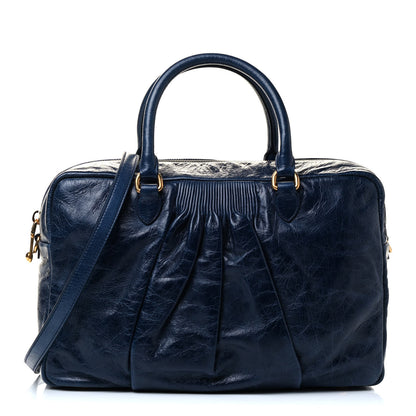 Miu Miu Vitello Lux Gathered Bauletto Top Handle Satchel Bleuette 1 of 8