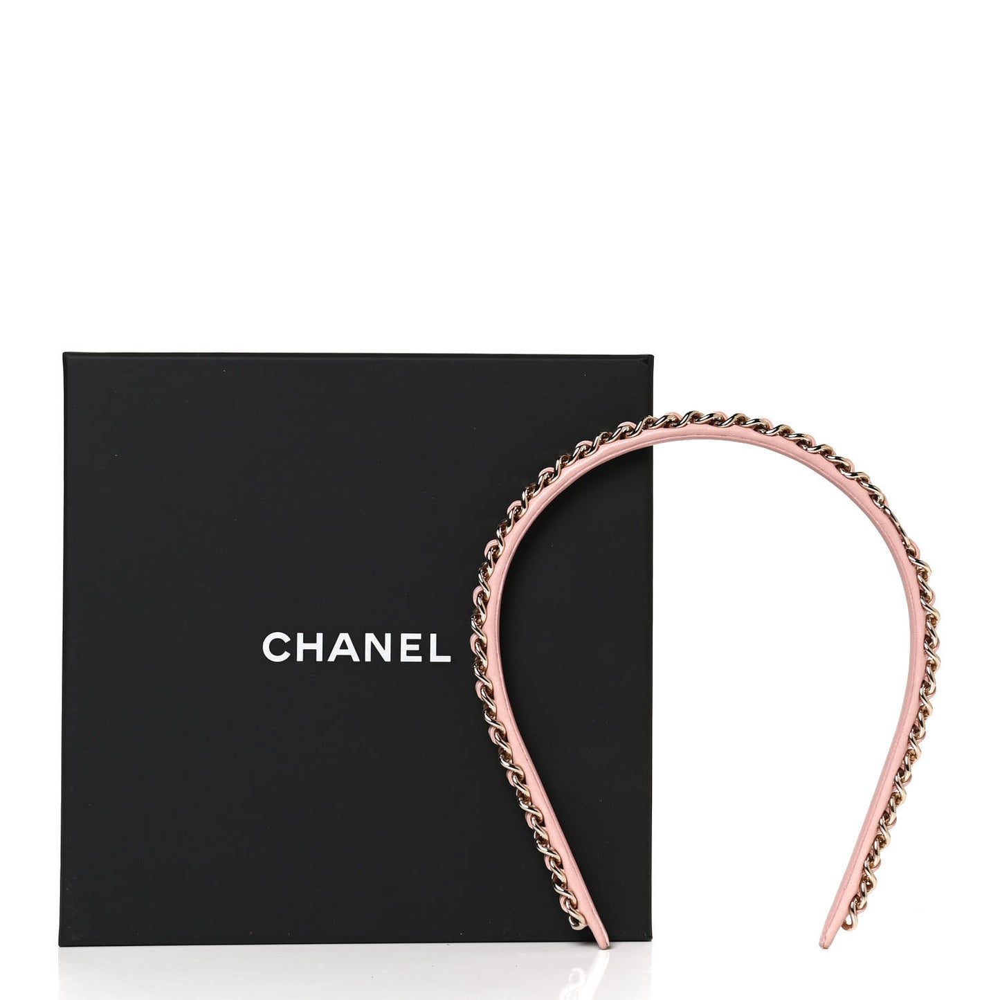 Metal Lambskin CC Turnlock Chain Headband Gold Pink