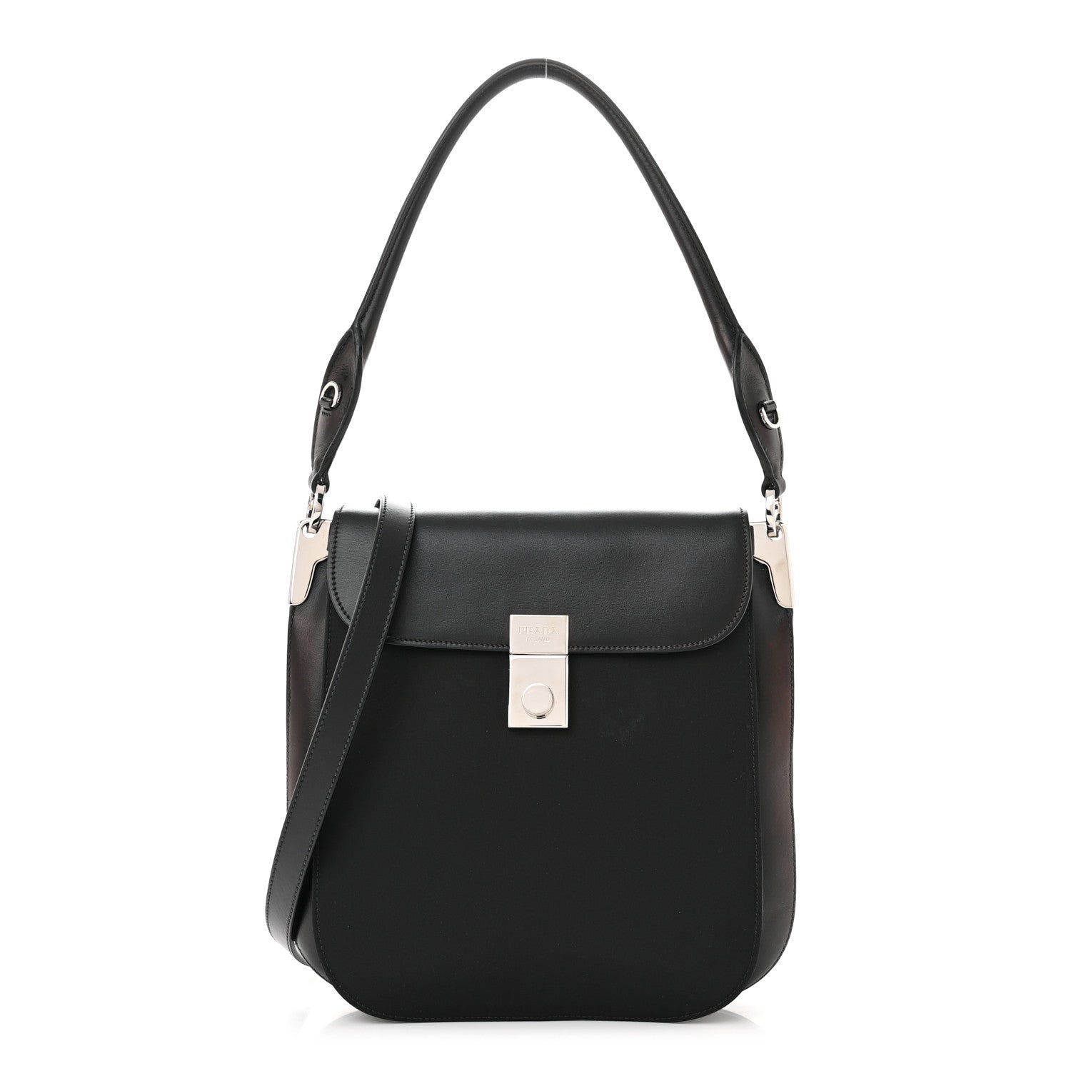 Prada Brushed Calfskin Nylon Small Margit Flap Bag Black 1 of 13