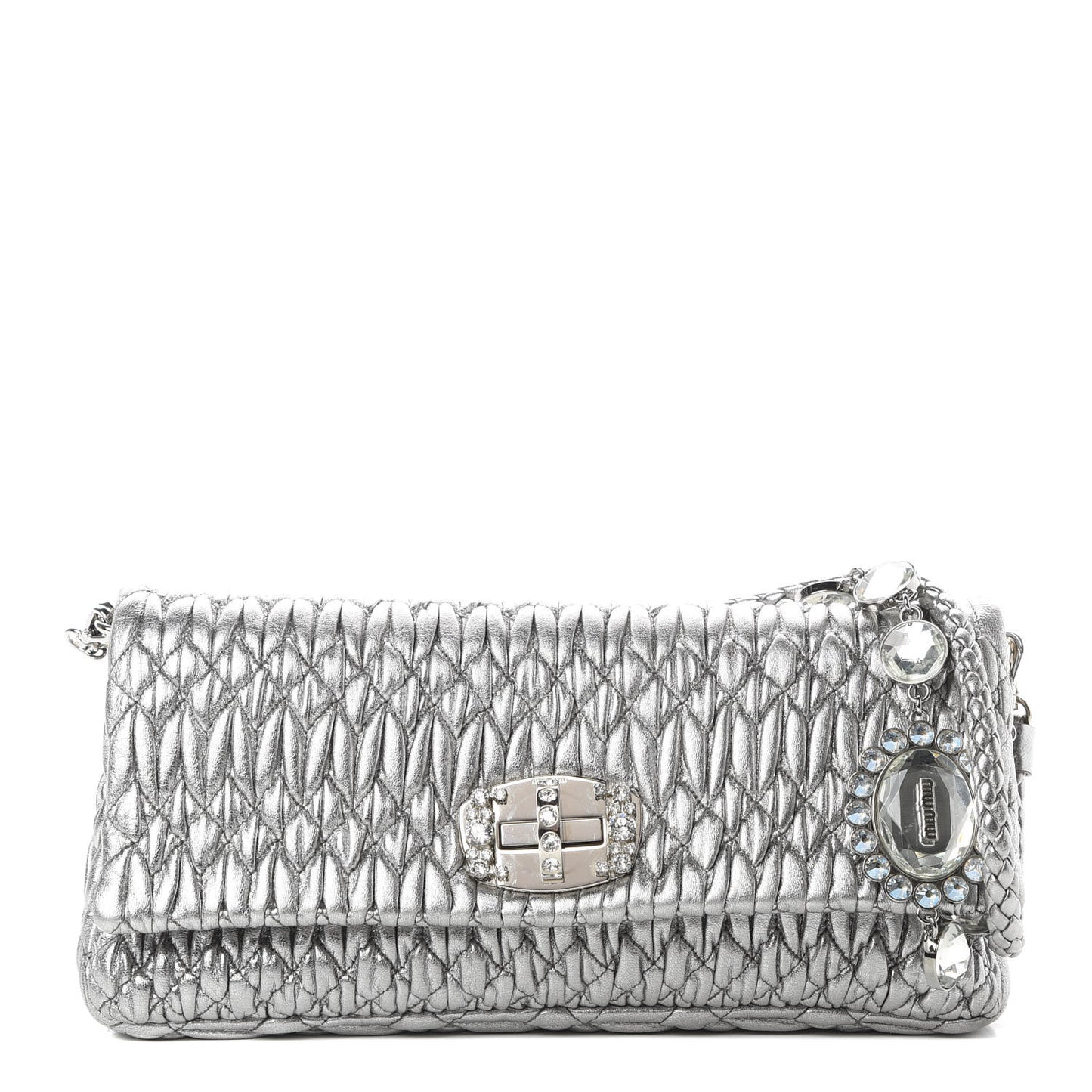 Nappa Matelasse Crystal Flap Clutch Cromo