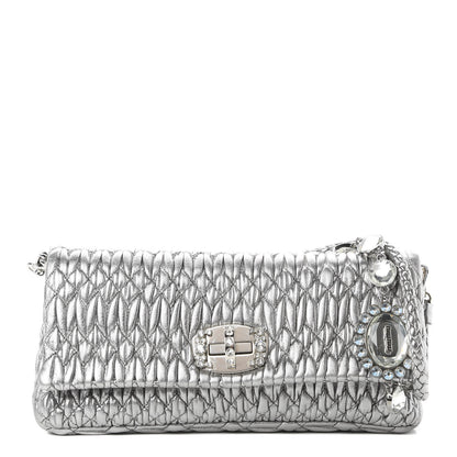 Miu Miu Nappa Matelasse Crystal Flap Clutch Cromo 1 of 13