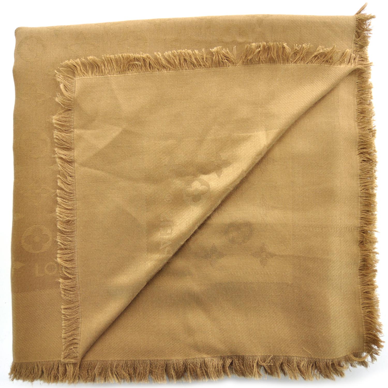 Louis Vuitton Wool Silk Monogram Shawl Camel 3 of 3