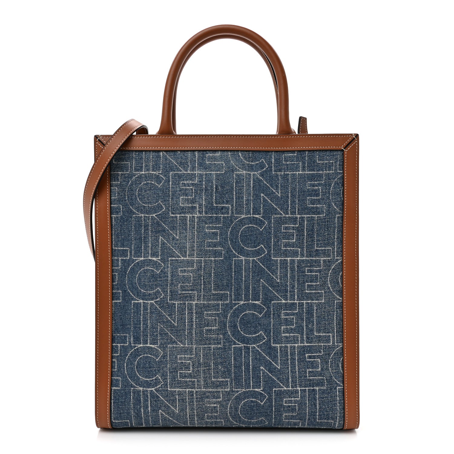 Celine Denim All Over Print Small Vertical Cabas Navy Tan 1 of 13