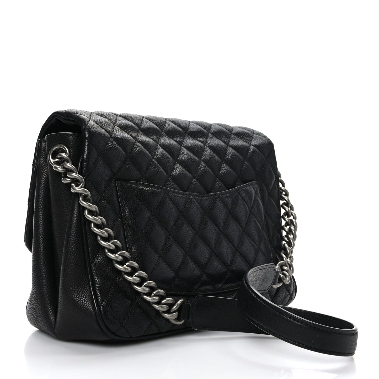 Caviar Quilted Medium Rock In Rome Single Flap Black