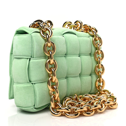 Bottega Veneta Suede Maxi Intrecciato Padded Chain Cassette Crossbody Bag Wasabi 3 of 7