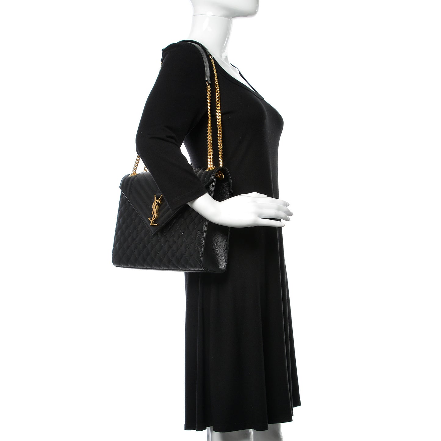 Grain De Poudre Textured Mixed Matelasse Large Triquilt Monogram Satchel Black