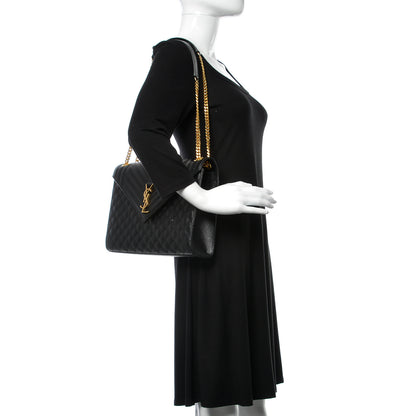 Saint Laurent Grain De Poudre Textured Mixed Matelasse Large Triquilt Monogram Satchel Black 2 of 11