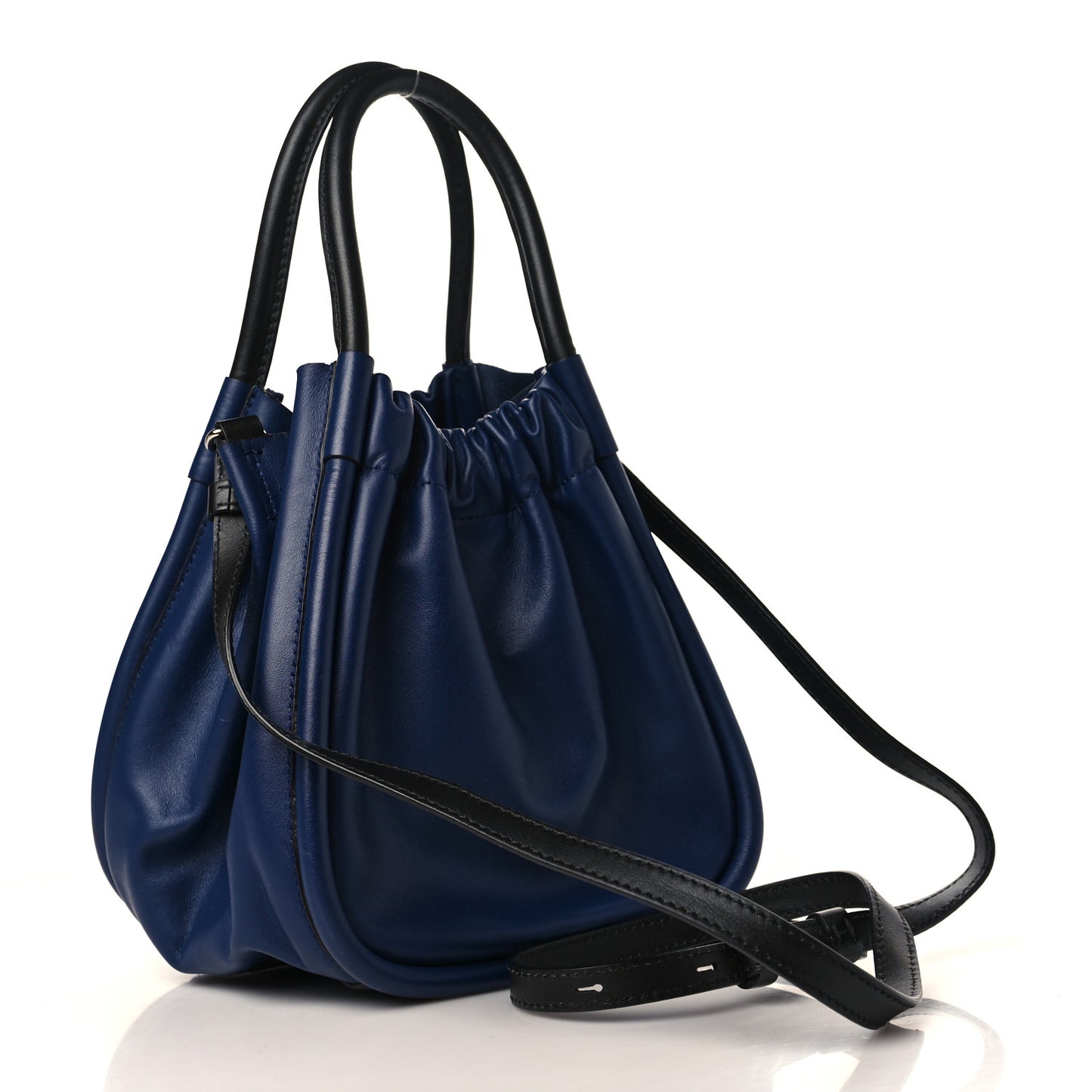 Calfskin Small Ruched Tote Navy