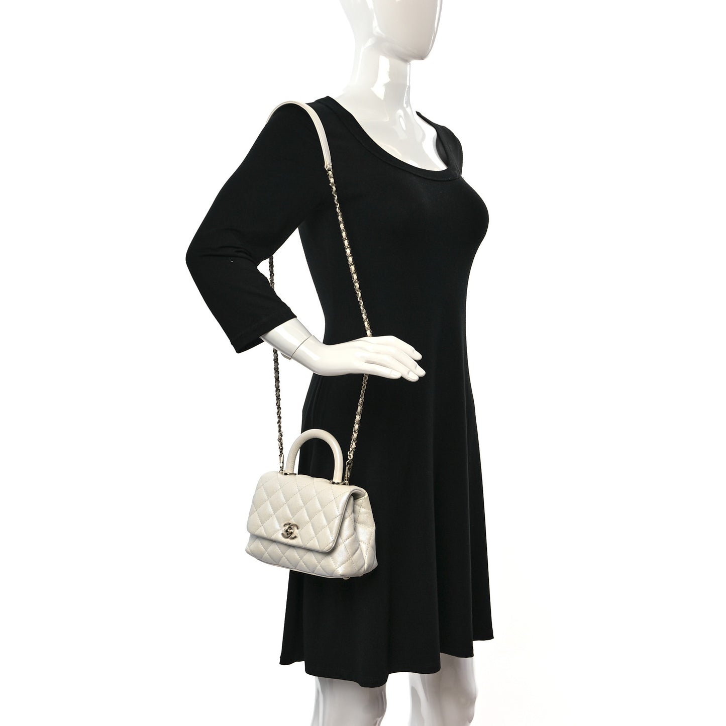 Iridescent Caviar Quilted Extra Mini Coco Handle Flap White
