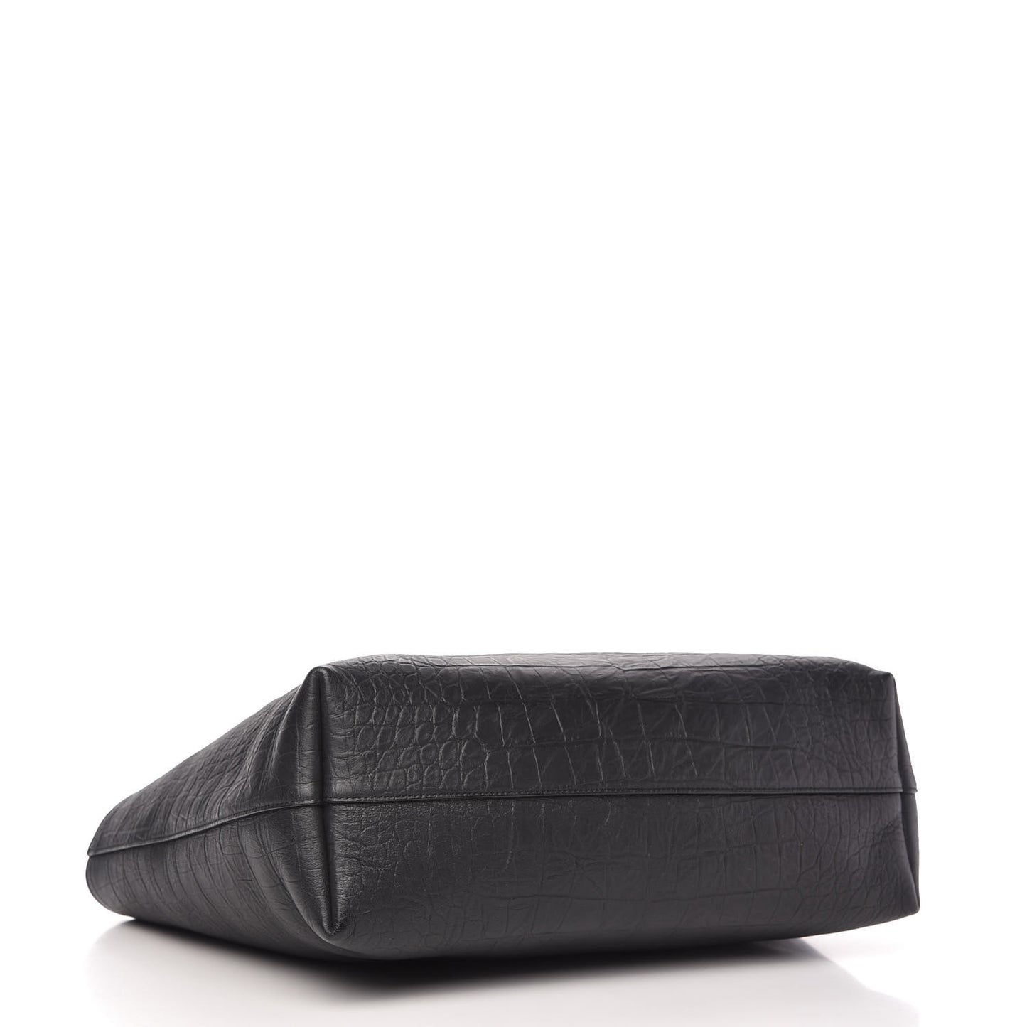 Calfskin Crocodile Embossed Large Shopper Tote Black