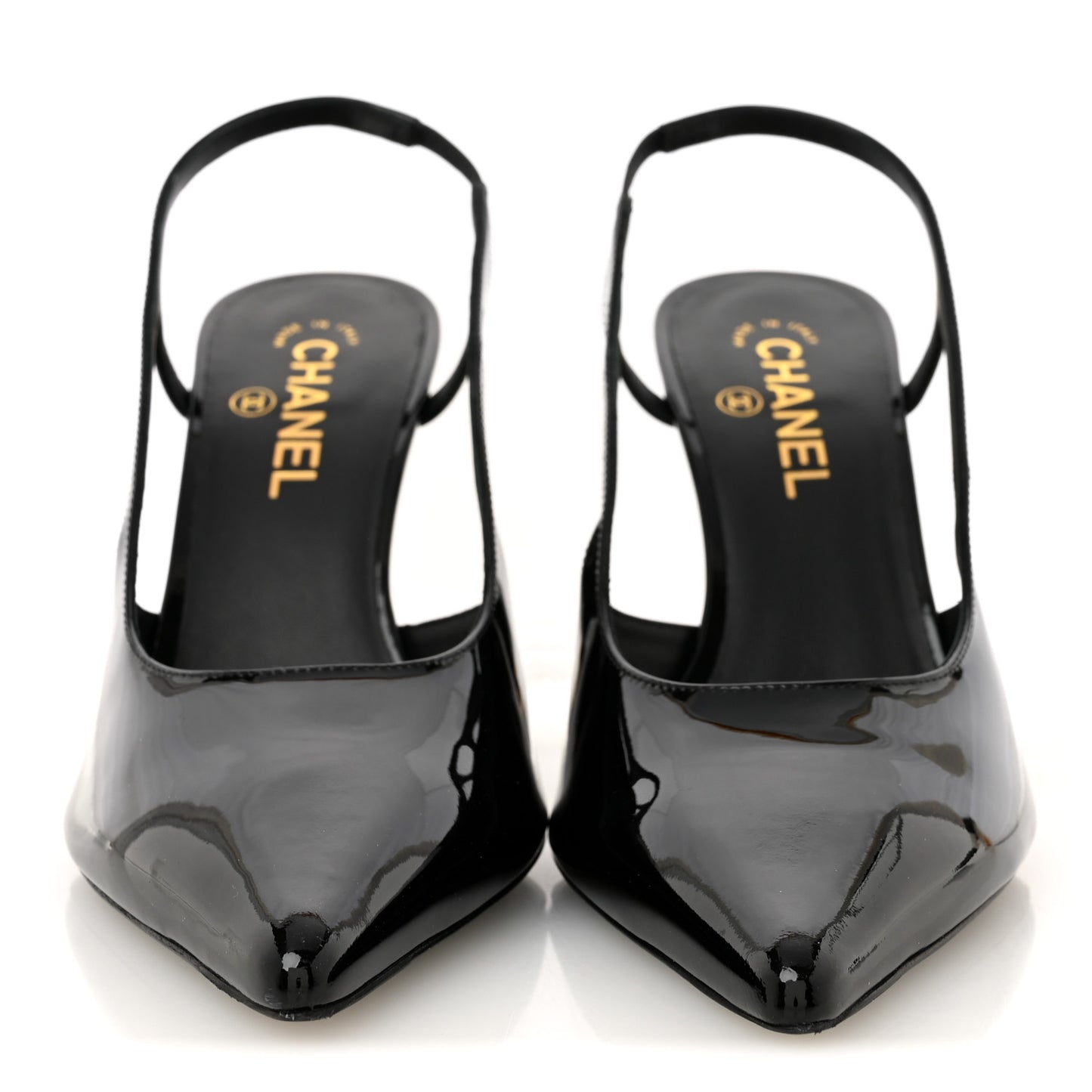 Patent Calfskin Slingback CC Cutout Pumps 40 Black