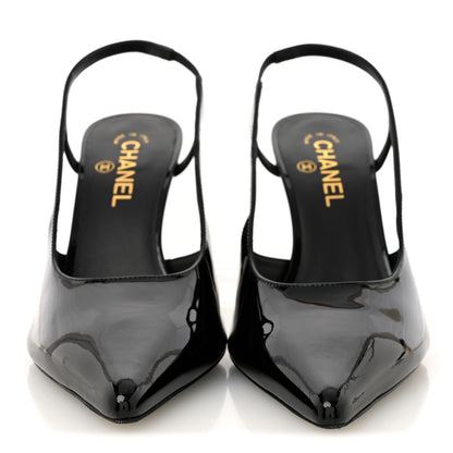 Chanel Patent Calfskin Slingback CC Cutout Pumps 40 Black 3 of 10