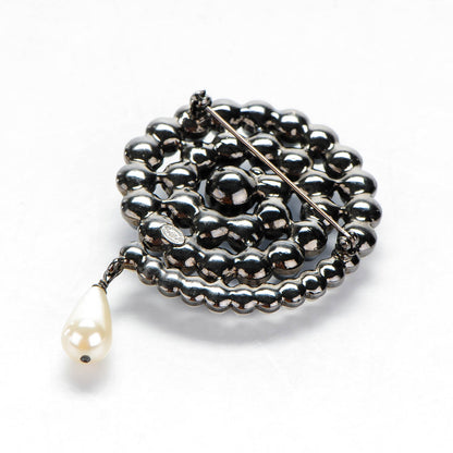 Chanel Ruthenium Beaded Pearl Swirl CC Brooch Black 3 of 3
