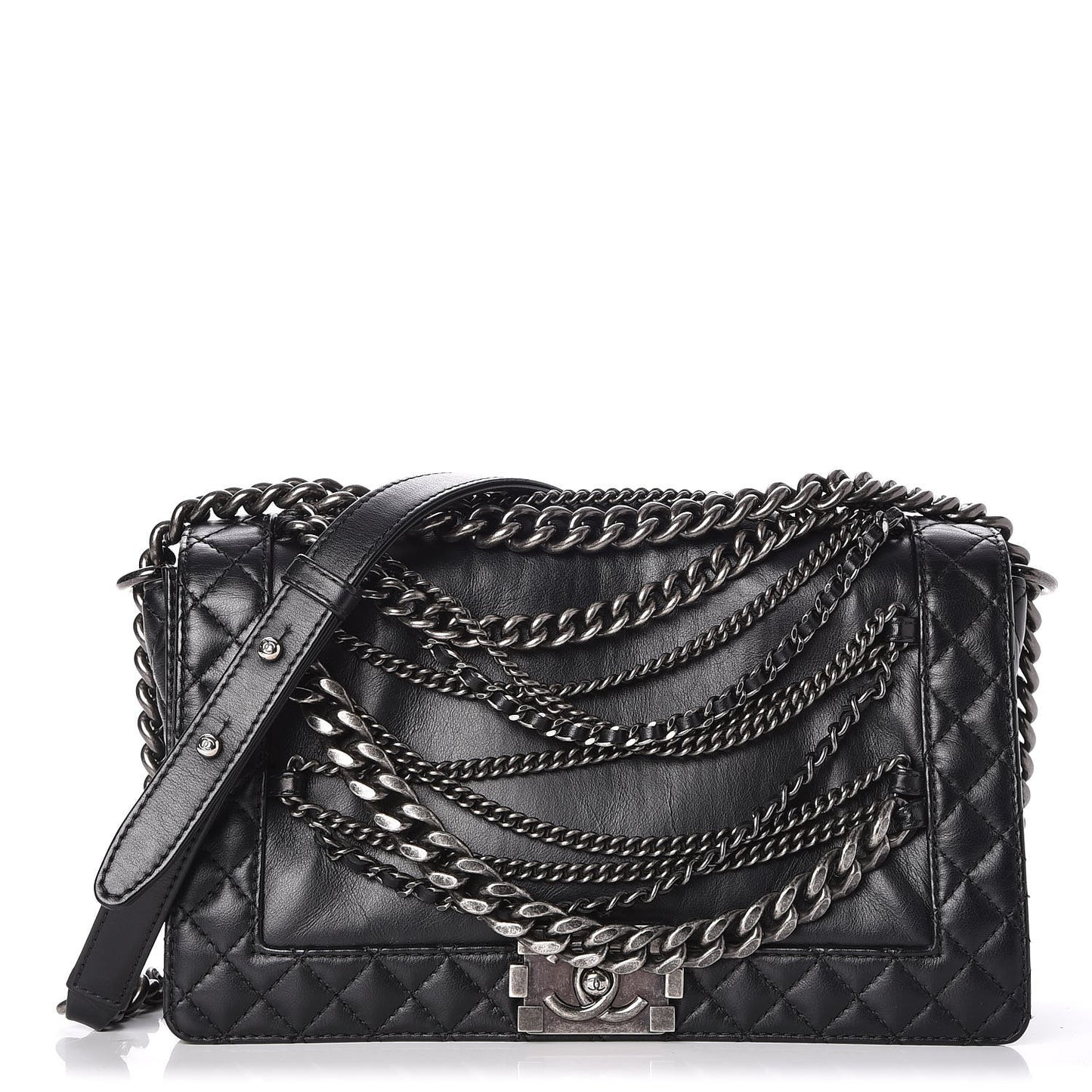 Calfskin Enchained Medium Boy Flap Black