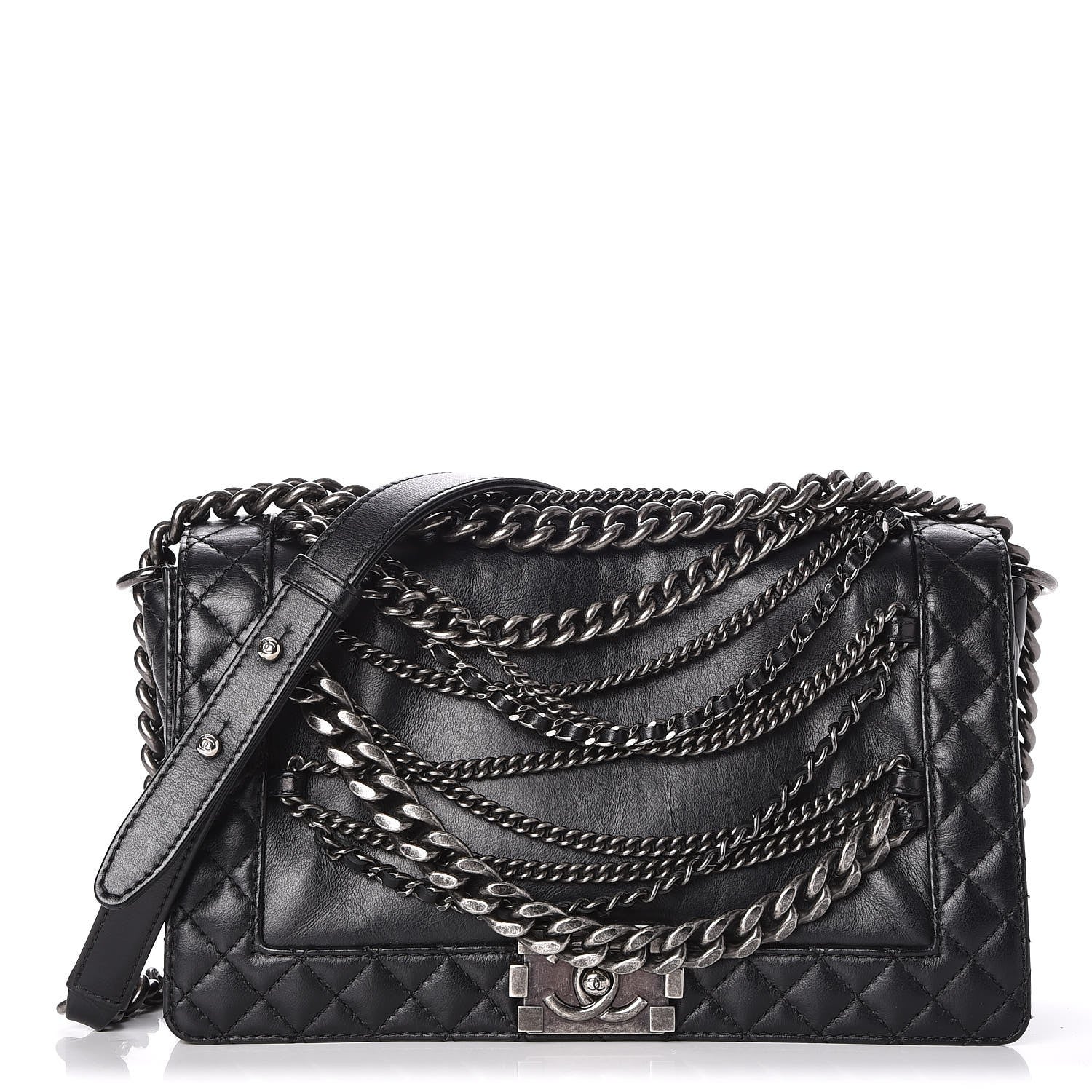 Chanel Calfskin Enchained Medium Boy Flap Black 1 of 7