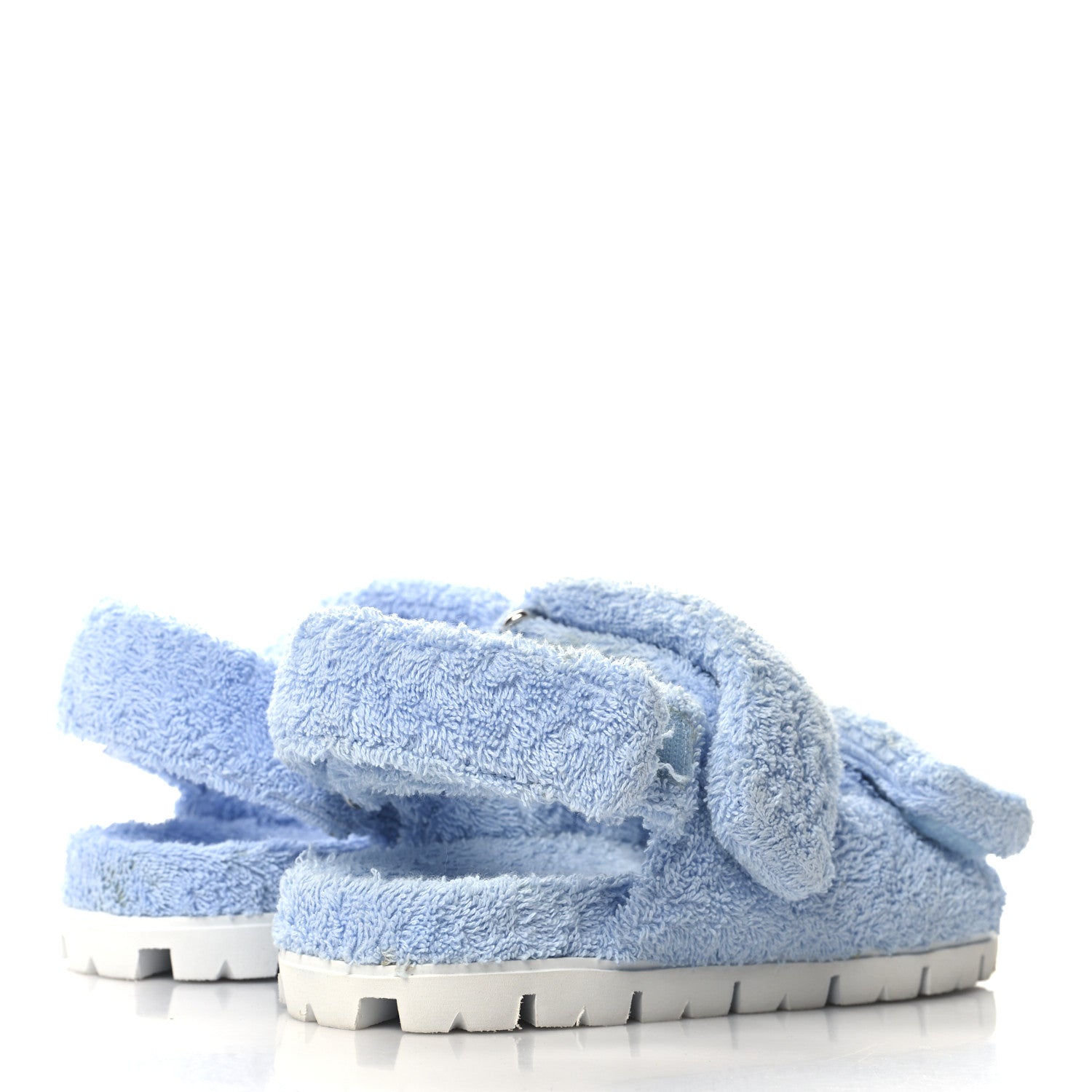Prada Terry Cloth Metal Triangle Logo Double Strap Slingback Lug Sole 20mm Sandals 36 Celeste 5 of 9
