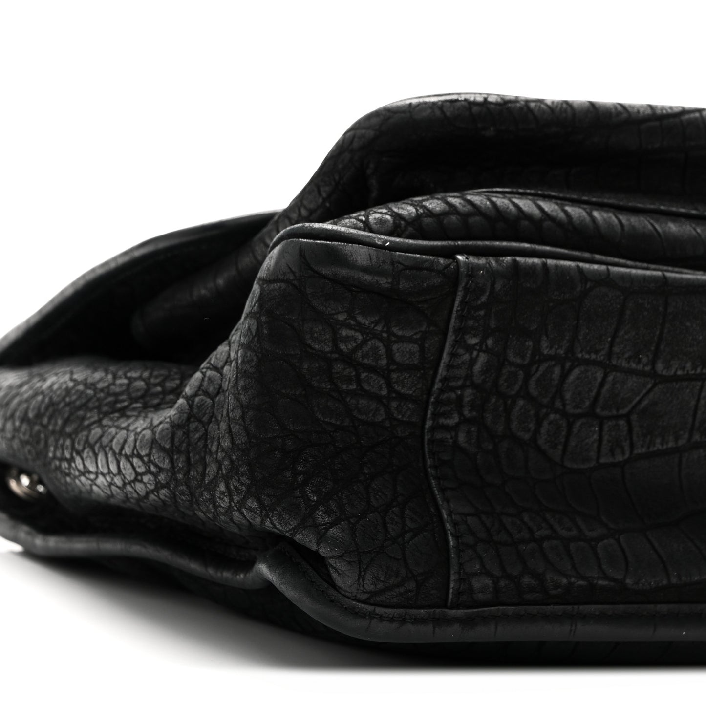 Nubuck Crocodile Embossed Monogram Medium Niki Chain Satchel Black