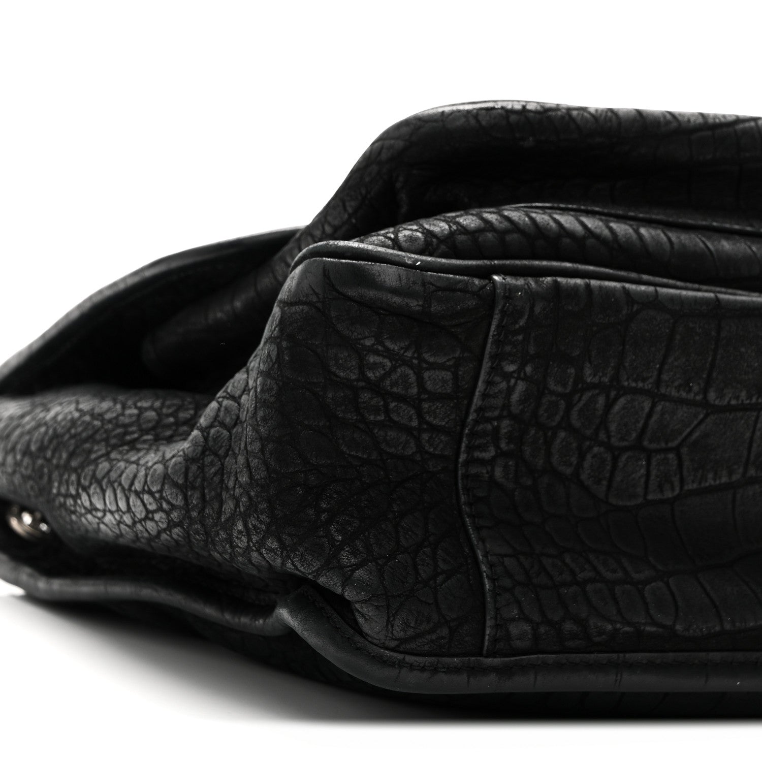 Saint Laurent Nubuck Crocodile Embossed Monogram Medium Niki Chain Satchel Black 9 of 10