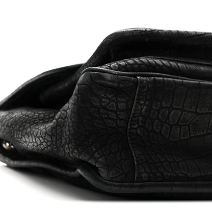 Saint Laurent Nubuck Crocodile Embossed Monogram Medium Niki Chain Satchel Black 9 of 10