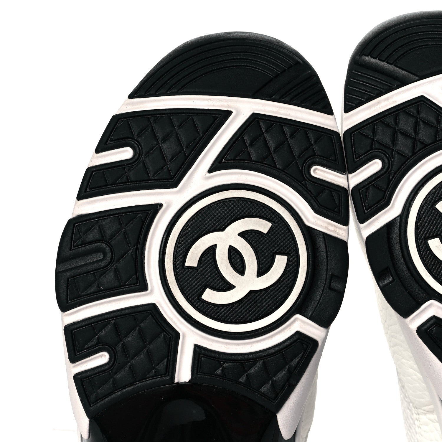 Chanel Mesh Suede Calfskin Grained Calfskin Womens CC Sneakers 41 White Black 6 of 9