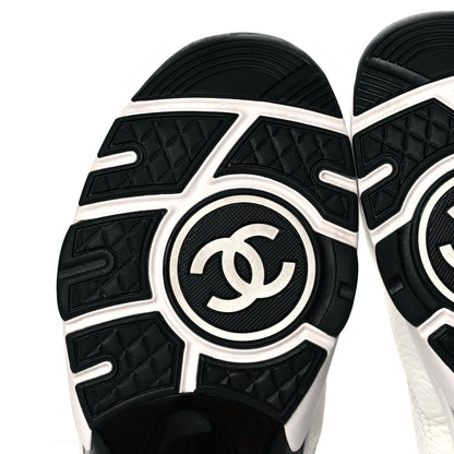 Chanel Mesh Suede Calfskin Grained Calfskin Womens CC Sneakers 41 White Black 6 of 9