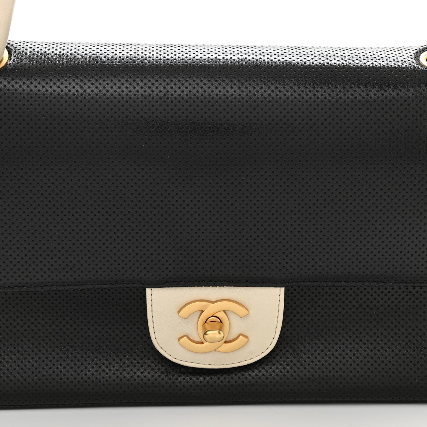 Lambskin Perforated Medium Single Flap Bag Black White