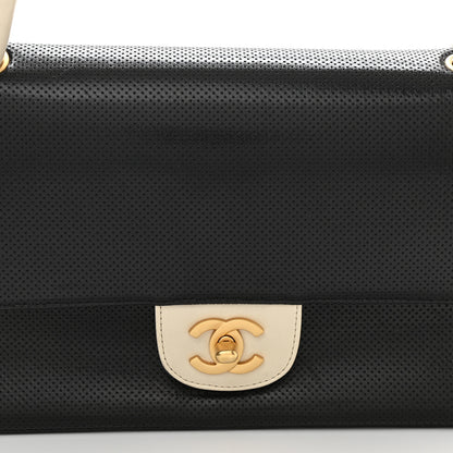 Chanel Lambskin Perforated Medium Single Flap Bag Black White 8 of 11